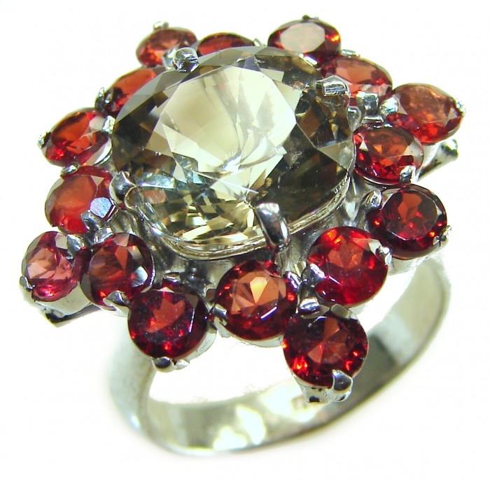 Serenity 10.5 carat Champagne Smoky Topaz .925 Sterling Silver HUGE Ring size 7