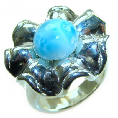 Large 8.2 carat Blue Perfection Blue Larimar .925 Sterling Silver handmade Large ring size 8