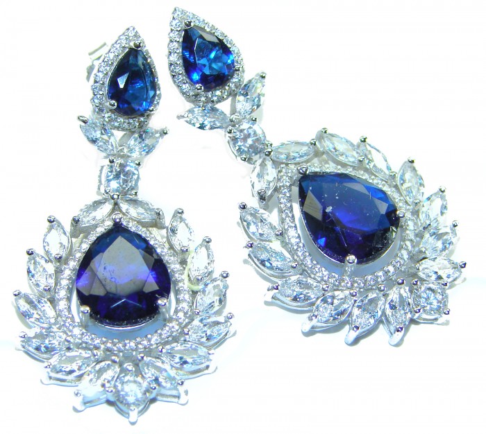 Vintage style - Giovanna - Authentic pear cut 8.9 carat Sapphire .925 Sterling Silver handcrafted earrings