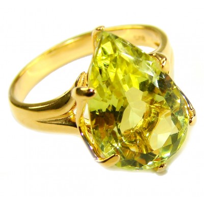 Solid 11.8 carat Genuine Lemon Quartz .925 Sterling Silver DIPPED IN REAL 18K GOLD handcrafted ring size 8