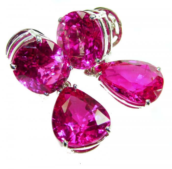 Tiffany - authentic 44.8 carat Pink Sapphire .925 Sterling Silver handcrafted Statement Earrings - video