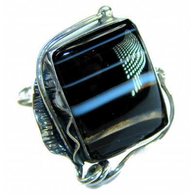 Roxanna - Huge 12.5 carat Black Onyx .925 Sterling Silver handcrafted ring; s. 8