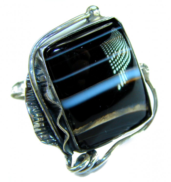 Roxanna - Huge 12.5 carat Black Onyx .925 Sterling Silver handcrafted ring; s. 8