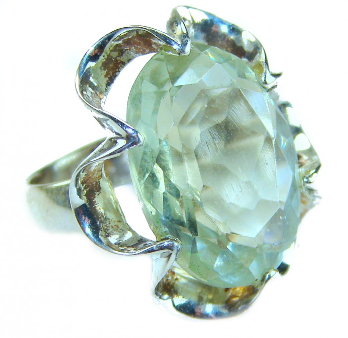 Natural 10.6 carat Green Amethyst .925 Sterling Silver ring size 5 3/4