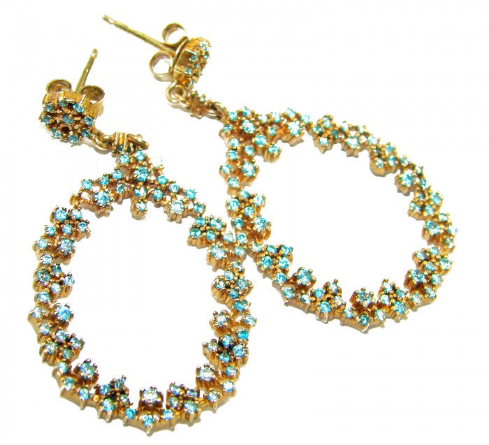 Pure Serenity 8.5 carat genuine Swiss Blue Topaz 18K Gold over .925 Sterling Silver handmade Statement earrings