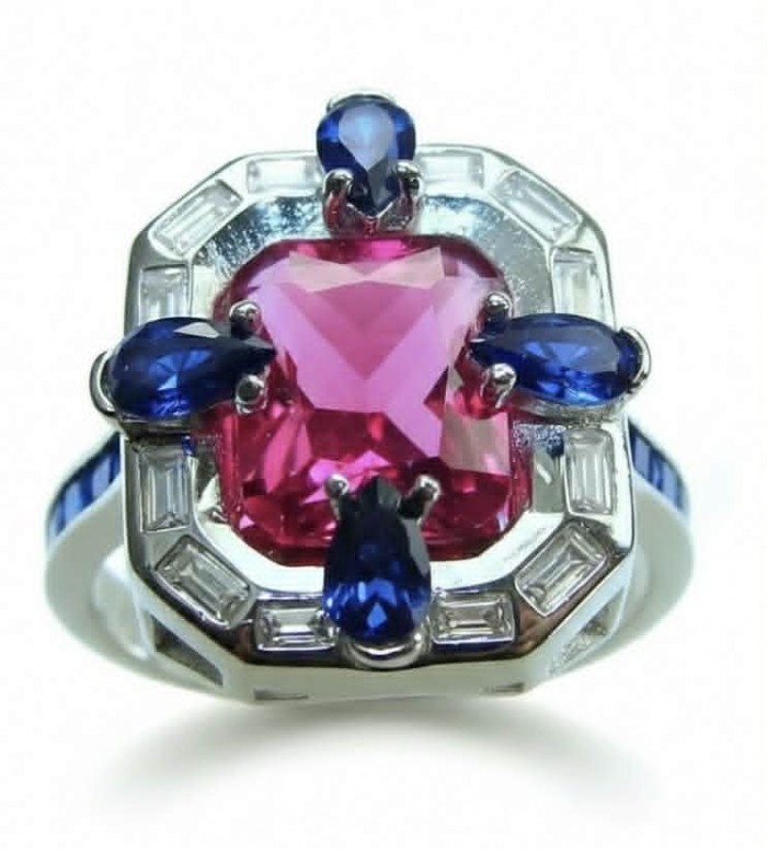 Art Deco 8.6 ctw Ruby .925 Sterling Silver handcrafted Statement Ring size 8