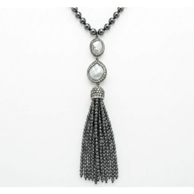 Boho Style Genuine Titanum Crystal .925 Sterling Silver handmade necklace 34 inches long