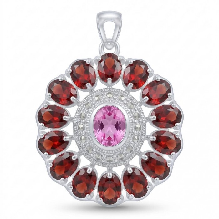 Marvelous Natural 20.8 carat Mozambique Garnet Pink Topaz .925 Sterling Silver Handcrafted pendant