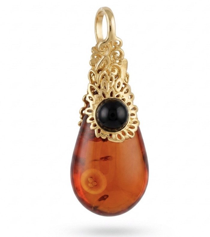 Prehistoric Authentic Baltic Amber 18K Gold over .925 Sterling Silver beautifully handcrafted Pendant