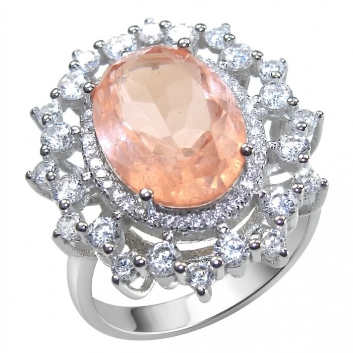 Authentic oval cut 9.2 carat Morganite 14K White Gold over .925 Sterling Silver ring s. 8 1/4