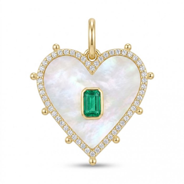 Precious Heart Blister Pearl 0.9 carat Emerald .925 Sterling Silver dipped in 18K Gold Pendant