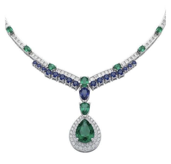 Tiffany - Authentic 15.5 CARAT Chrome Diopside Sapphire .925 Sterling Silver handcrafted necklace
