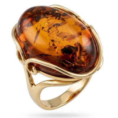 Authentic Baltic Amber 14K Gold over .925 Sterling Silver handcrafted ring; s. 7 adjustable