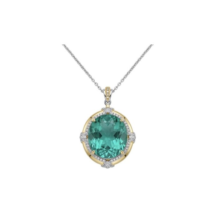 Wonderland 24.3 carat fancy oval cut Paraiba Tourmaline 2 tones .925 Sterling Silver Handcrafted Statement necklace - video