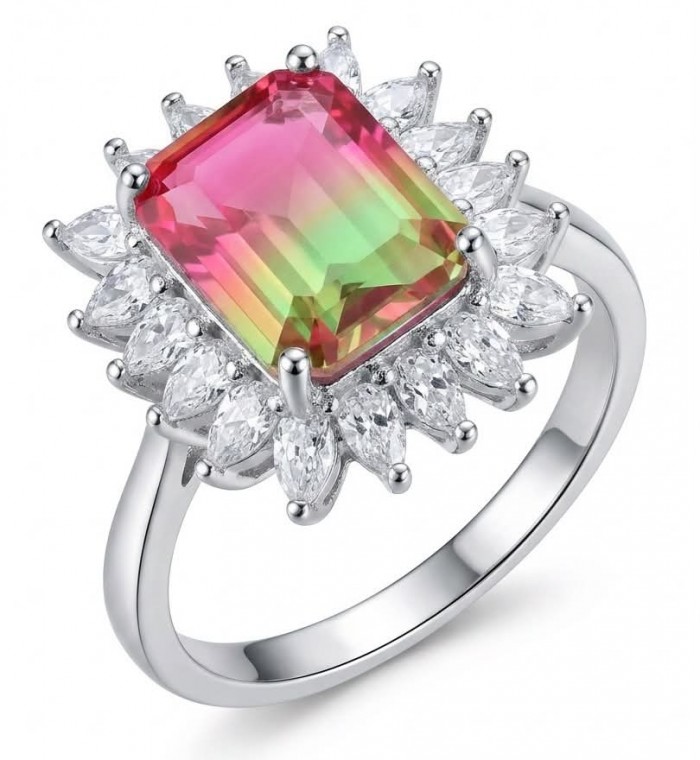 Isabella 5.2 carat emerald cut Brazilian Tourmaline .925 Sterling Silver Perfectly handcrafted Statement Ring size 8