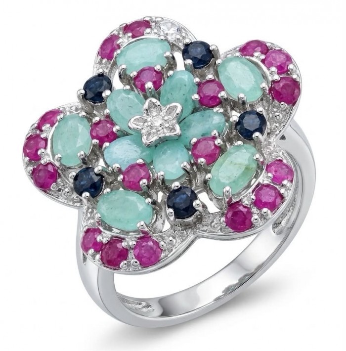 Giovanna - Authentic 17.9 carat COLOMBIAN EMERALD .925 Sterling Silver dipped in rhodium handcrafted Statement Ring size 7