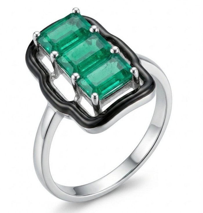 Art Deco 8.2 carat Colombian Emerald .925 Sterling Silver handcrafted Ring size 8