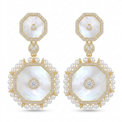 Large - Sublime Blister Pearl White Sapphire 18K Gold over .925 Sterling Silver handcrafted Earrings