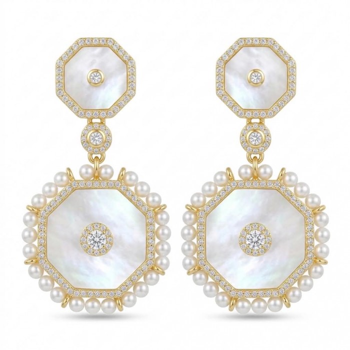 Large - Sublime Blister Pearl White Sapphire 18K Gold over .925 Sterling Silver handcrafted Earrings