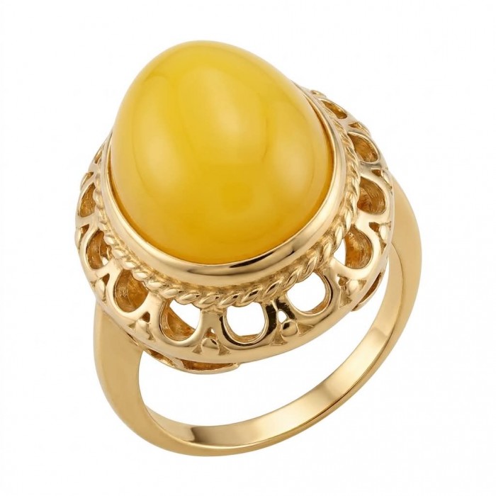 Authentic Butterscotch Baltic Amber 18K Gold over .925 Sterling Silver handcrafted ring; s. 7 adjustable