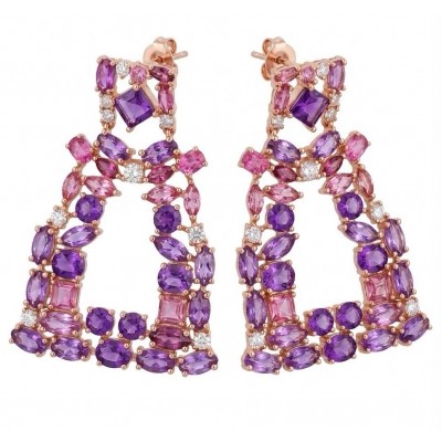 Esmeralda Natural 8.6 carat fancy Amethyst Kunzite 18K Rose Gold over .925 Sterling Silver handmade earrings