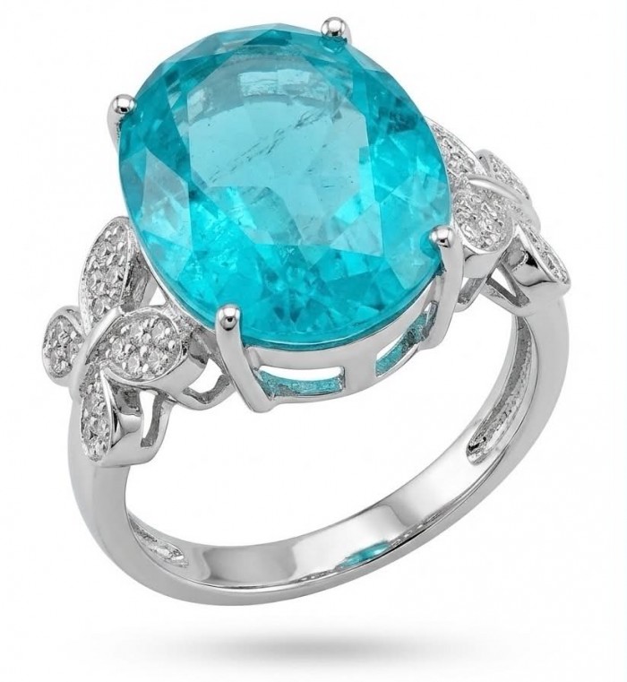 Eau Pure 10.5 carat Paraiba Tourmaline .925 Sterling Silver Handcrafted Ring size 8