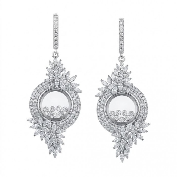 Floating Memories 11.5 carat White Topaz .925 Sterling Silver Handcrafted Statement earrings