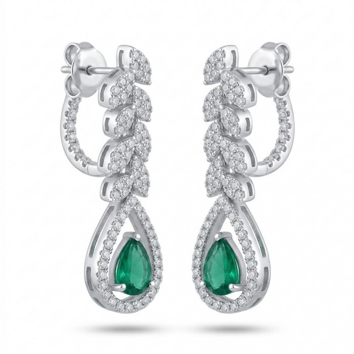Gabriella 6.7 carat authentic Emerald rhodium over .925 Sterling Silver handcrafted Statement earrings