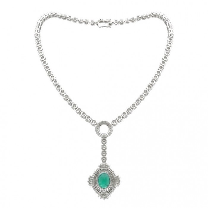 Vintage style - Timless Beauty - 10.5 carat Colombian Emerald 14.8 carat White Topaz .925 Sterling Silver handcrafted Statement necklace