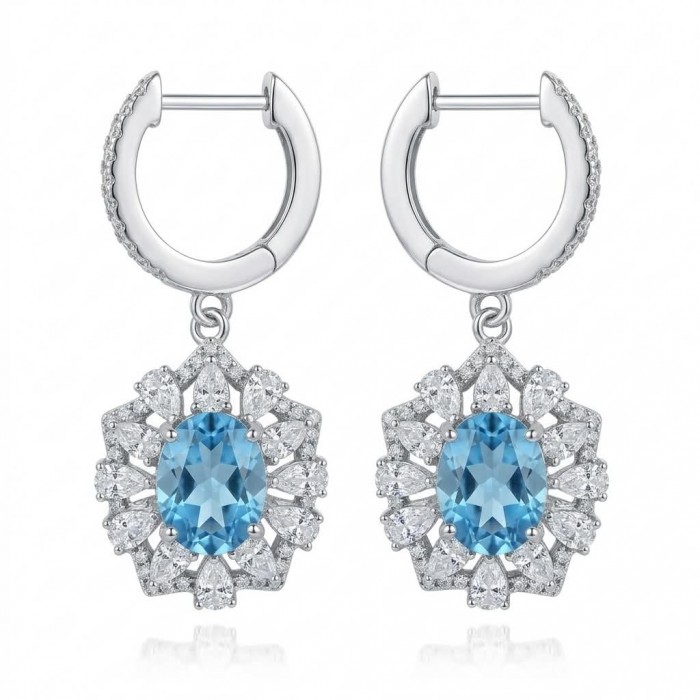 Serenity 4.5 carat genuine Swiss Blue Topaz .925 Sterling Silver handmade earrings