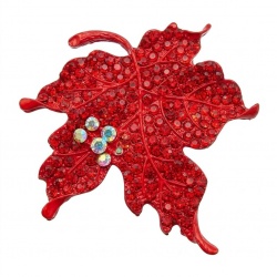 Stylish Red Leaf Crystal Brooch