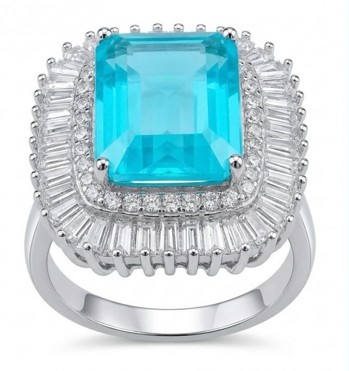 Blue Wonderland 15.5 carat Paraiba Tourmaline .925 Sterling Silver Handcrafted Ring size 8 1/4