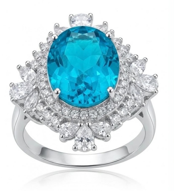 WONDERLAND 15.5 carat Paraiba Tourmaline .925 Sterling Silver Handcrafted Ring size 7 1/2