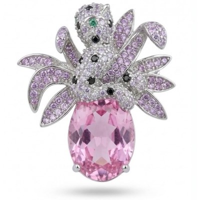 Pink Cheetah authentic 12.5 carat Swiss Blue Topaz .925 Sterling Silver Handcrafted pendant brooch