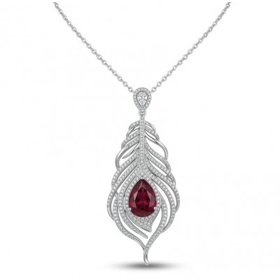Precious Magic Feather 10.2 carat Ruby .925 Sterling Silver .925 Sterling Silver Statement Necklace