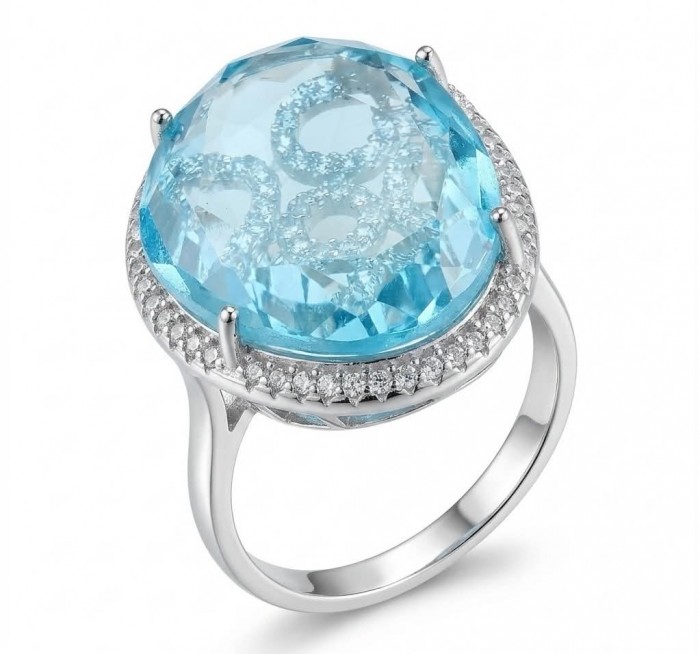 Angelina 14.9 carat authentic Aquamarine .925 Sterling Silver Handcrafted Ring size 6 1/4