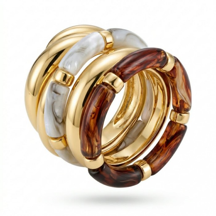 LUXURIOUS Bracelet Set Stackable 4 golden Bangles - Excellent quality