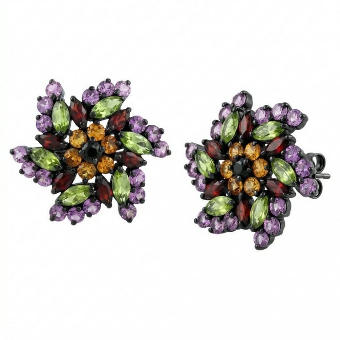 Serenity - Authentic 10.5 carat Multigem black rhodium over .925 Sterling Silver handcrafted earrings