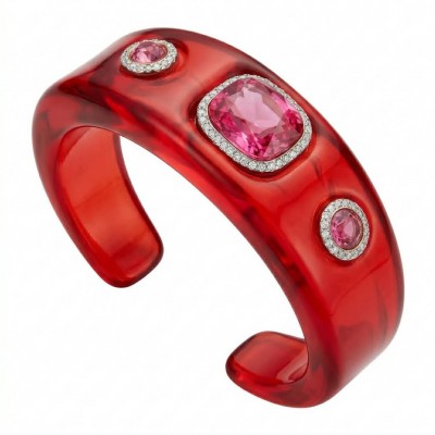 Candy Store - Modern Design Natural Red Raisin Pink Topaz .925 Sterling Silver bracelet