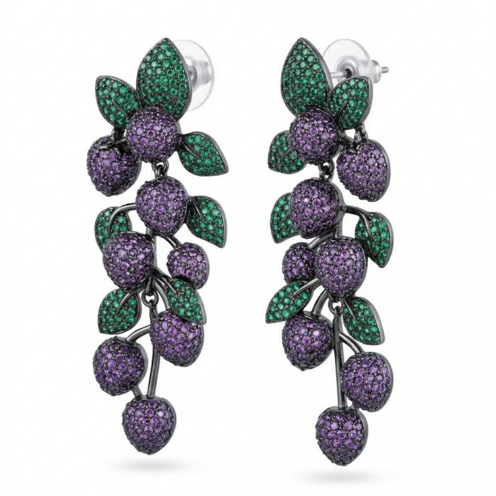 Summer Garden authentic 24.2 carat Amethyst Chrome Diopside .925 Sterling Silver dipped in black rhodium handcrafted earrings