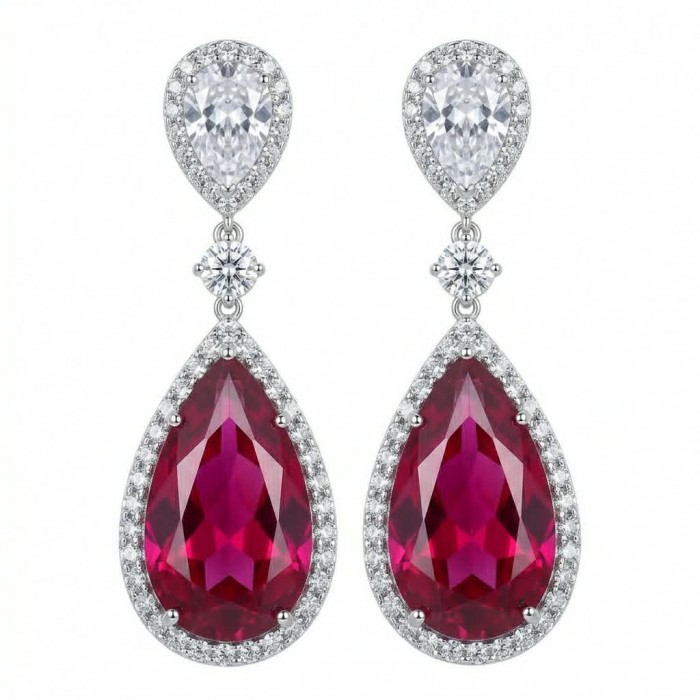 Giovanna Natural 20.2 carat Red Topaz .925 Sterling Silver handcrafted Statement earrings