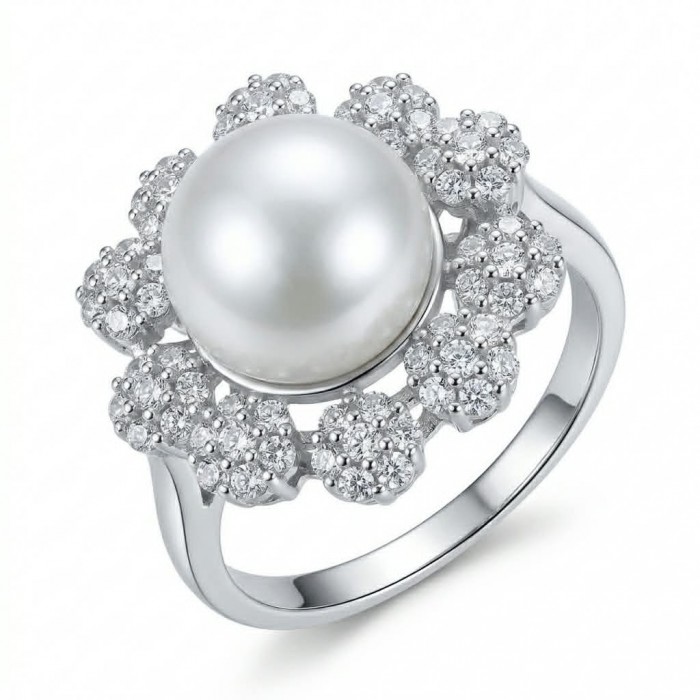 Authentic rare Pearl .925 Sterling Silver handcrafted ring; s. 7 3/4