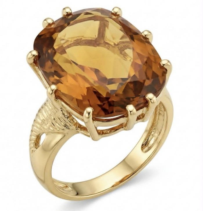 Liliana 21.5 carat Champagne Smoky Topaz .925 Sterling Silver dipped in Real 18K Gold Oversized Ring size 10