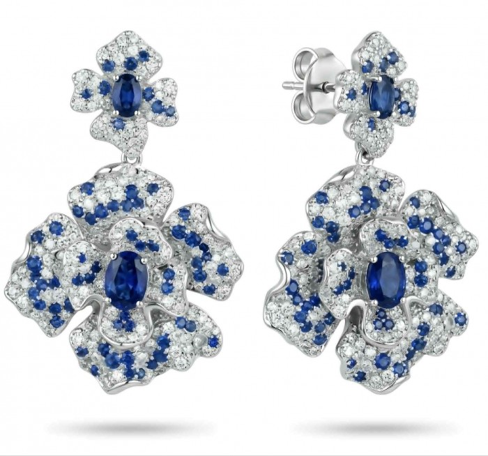 Oceania - 9.5 carat Sapphire .925 Sterling Silver dipped in Rhodium handmade Statement earrings