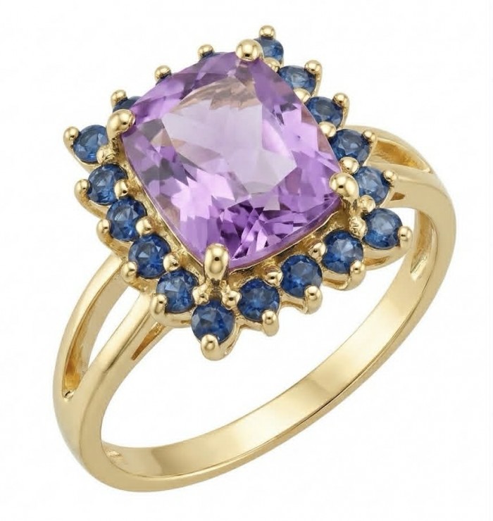 Julietta 5.5 carat Amethyst Sapphire 18K Gold over .925 Sterling Silver HANDCRAFTED Ring s. 8
