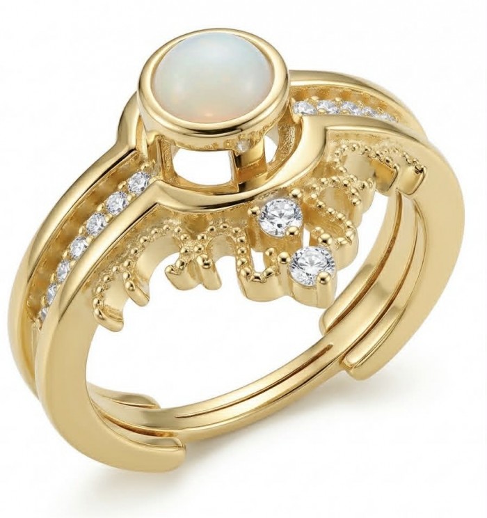 Golden Galaxy Genuine 2.8 carat Opal 14K Gold over .925 Sterling Silver handmade Ring size 7