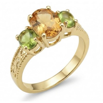Vivien - Natural 4.7 carat Citrine .925 Sterling Silver dipped in 18K Gold handmade ring size 5 1/2