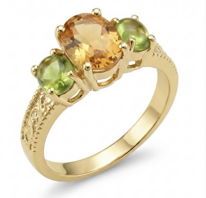 Vivien - Natural 4.7 carat Citrine .925 Sterling Silver dipped in 18K Gold handmade ring size 5 1/2