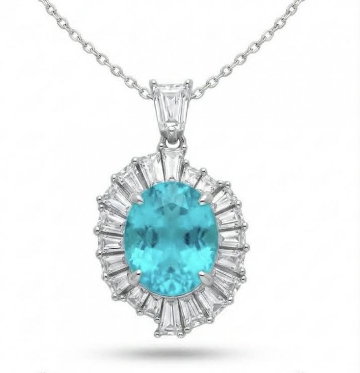 Wonderland 10.2 carat fancy oval cut Paraiba Tourmaline .925 Sterling Silver Handcrafted Statement necklace