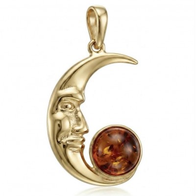 Golden Moon Prehistoric Authentic Baltic Amber 18K Gold over .925 Sterling Silver beautifully handcrafted Pendant